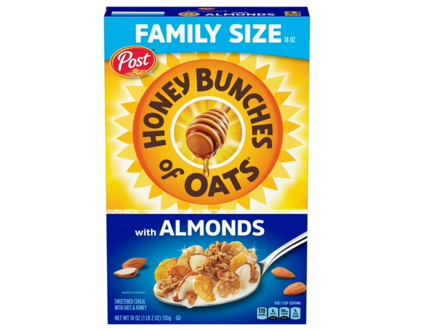 Post Honey Bunches of Oats Cereal de miel con Almendras de 18 oz