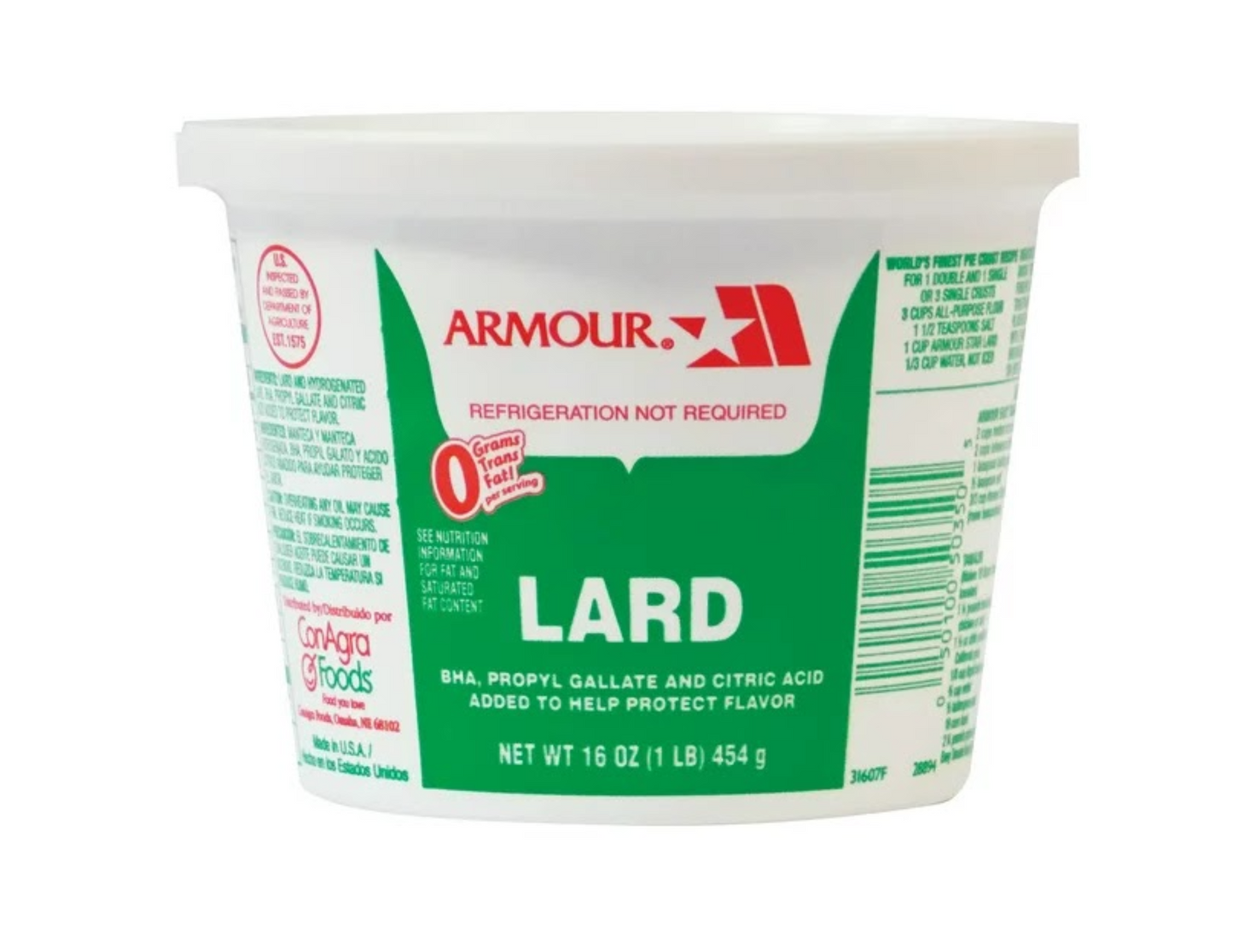 Armour Manteca 24 /Lard 16 oz (1 lb)