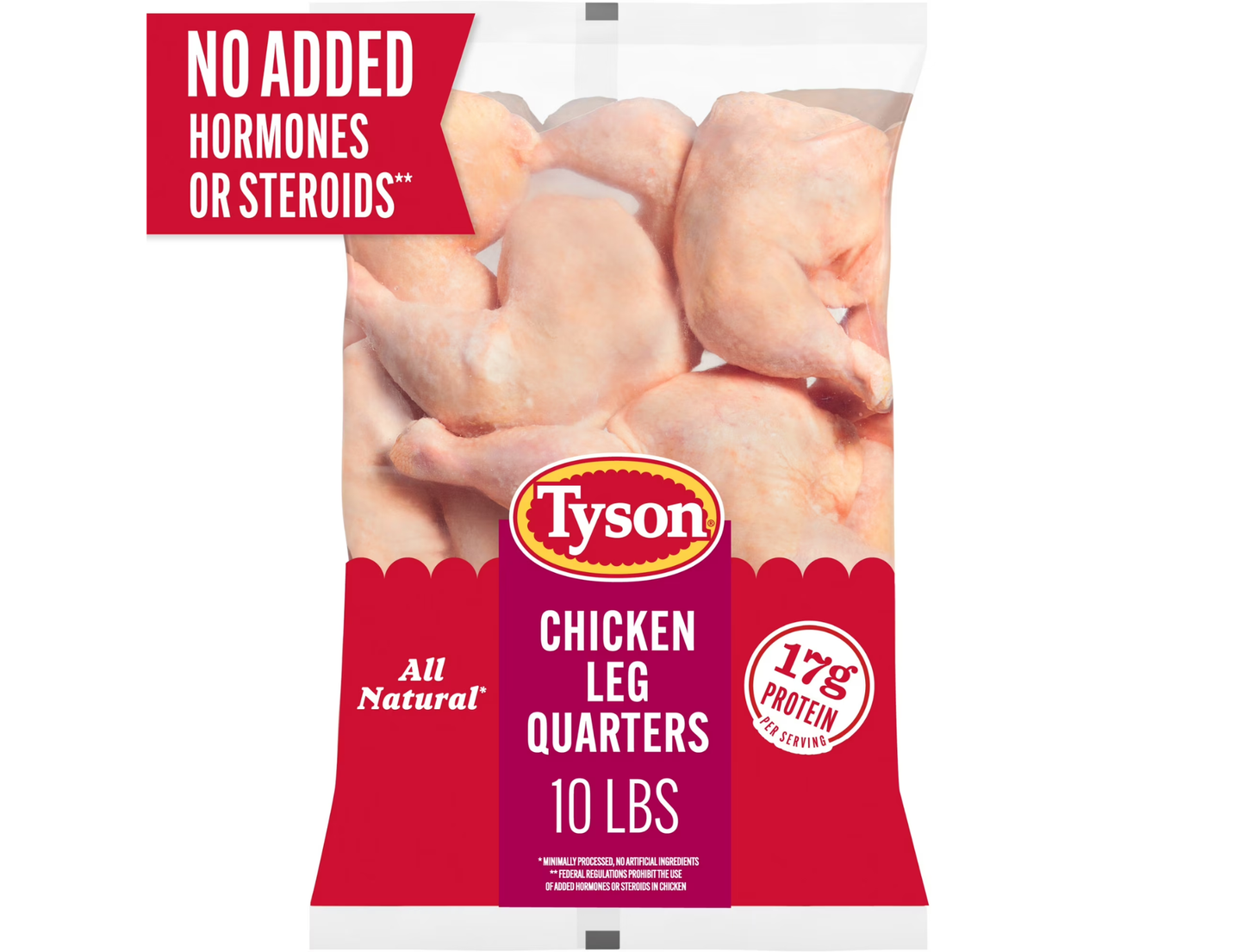 Tyson Cuartos de Pierna de Pollo Fresco, 10 lb.