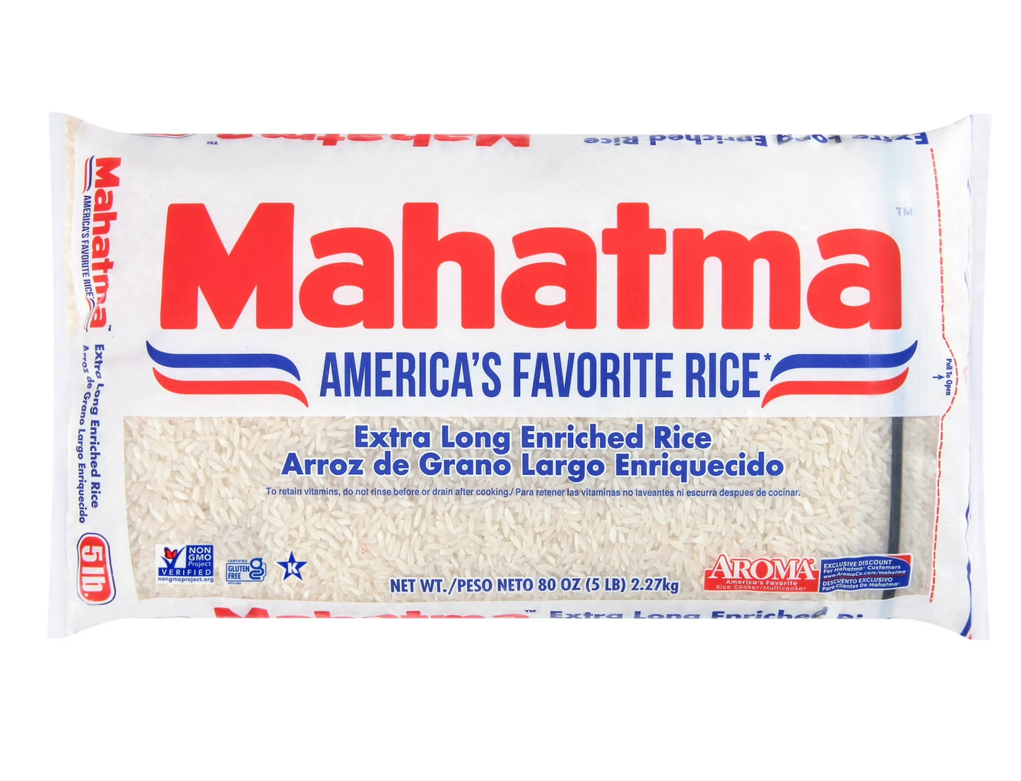 Mahatma Arroz Blanco Grano Extralargo, sin Gluten 5 lb