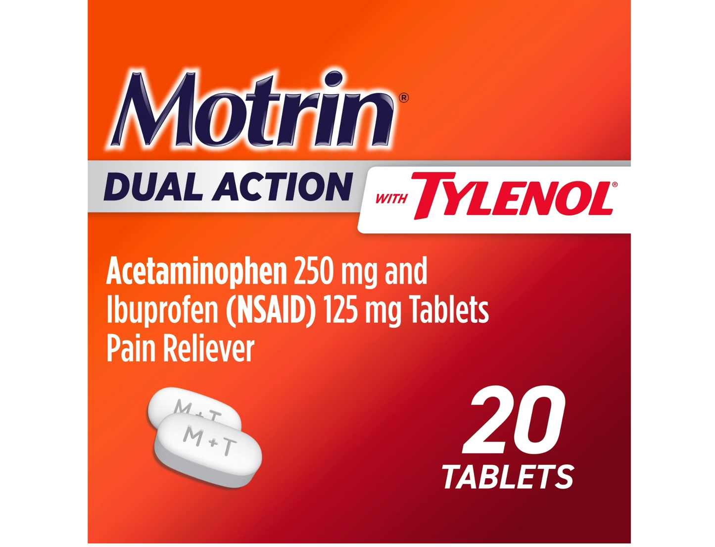 Motrin con Tylenol, Ibuprofeno y Acetaminofén, 20 cap